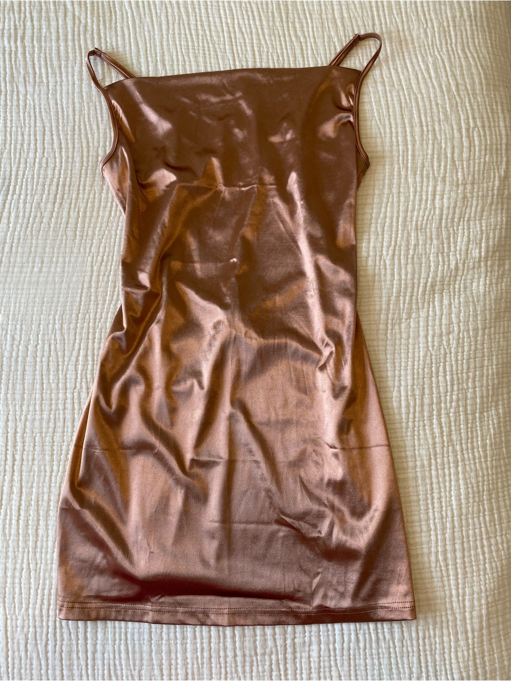 NWT Zaful Metallic Bronze Cowl Neck Mini Dress Adjustable Straps Size 8-10